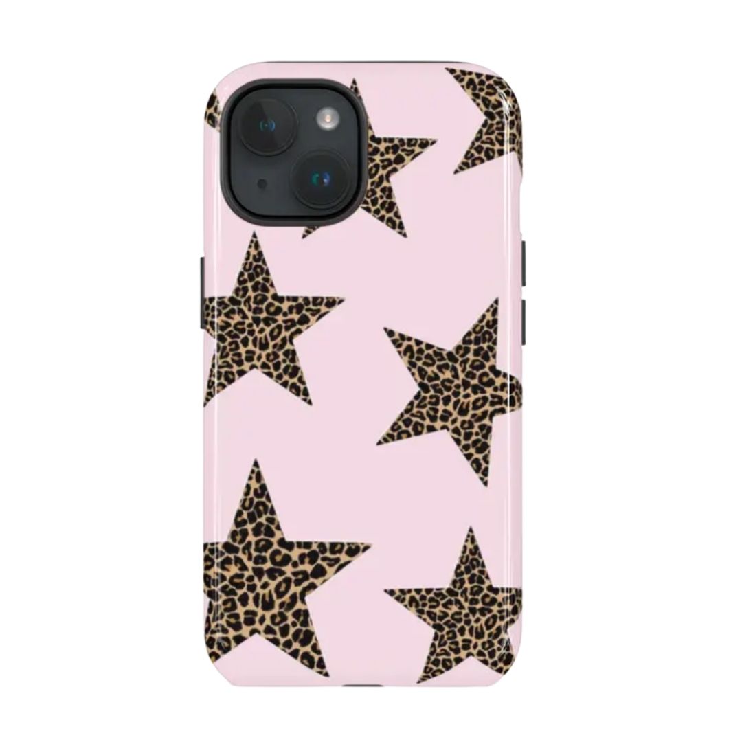 Roze iPhone telefoonhoesje met leopard sterren – Wild Pink Star Case