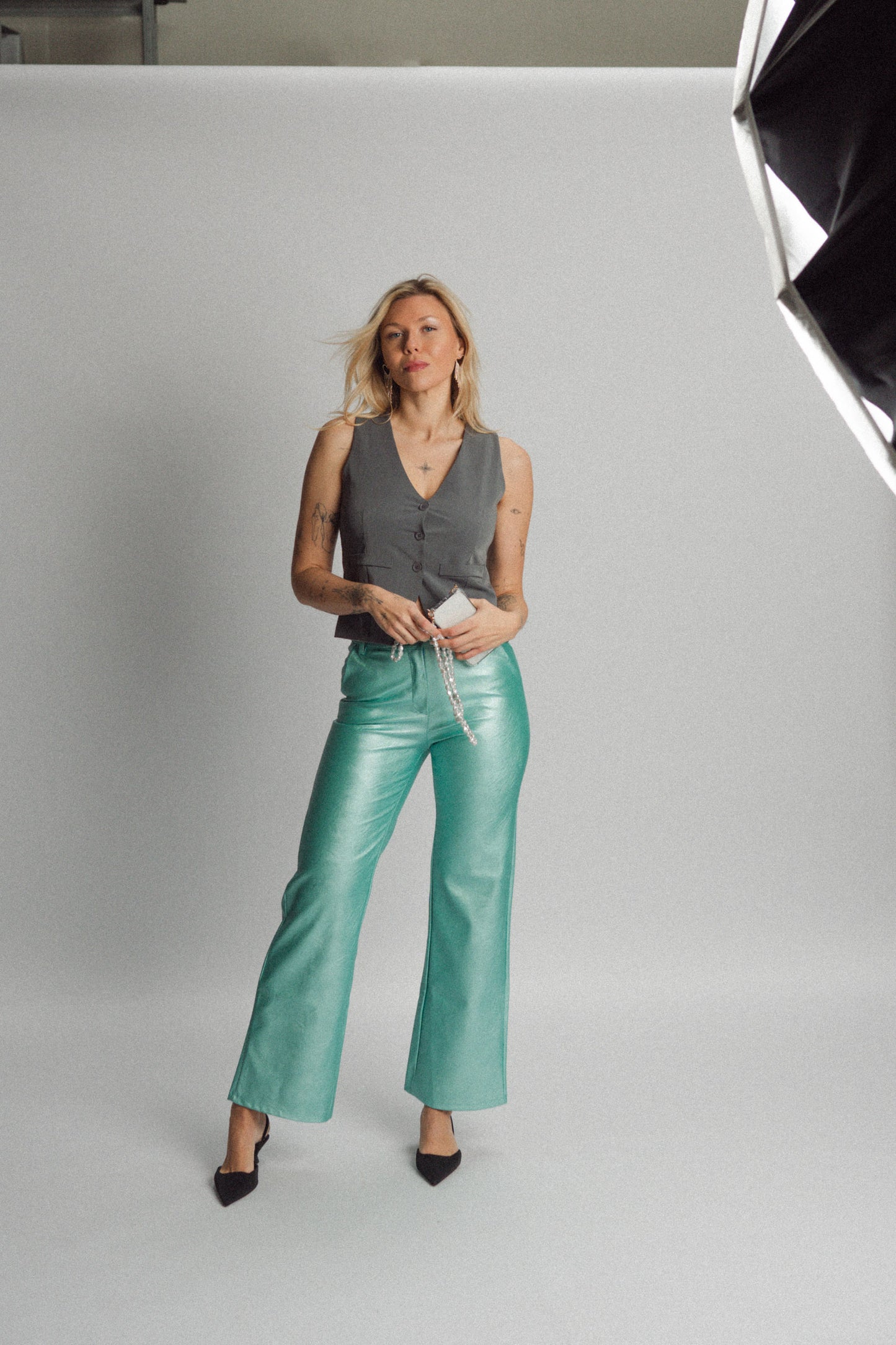 metallic broek blauw