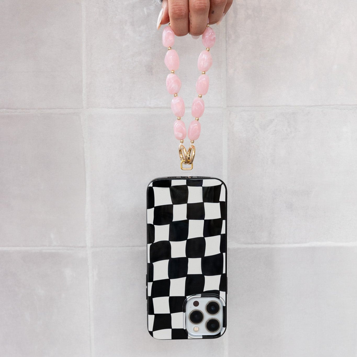 telefoonketting roze kralen