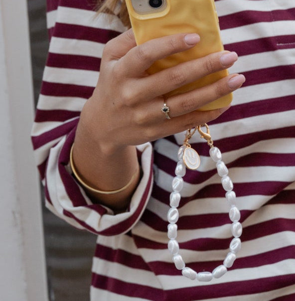 telefoonkoord parels en smiley