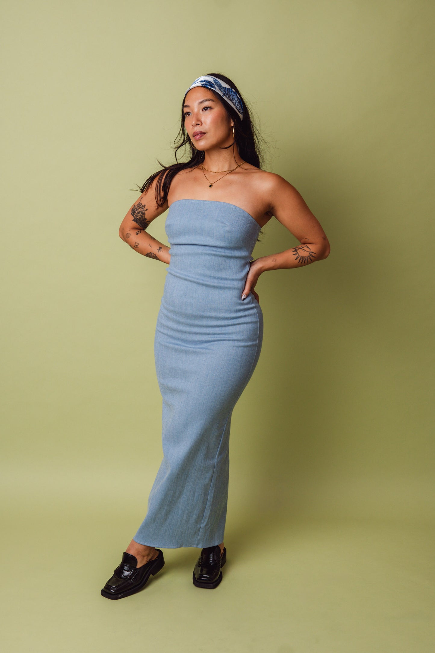 denim strapless jurk