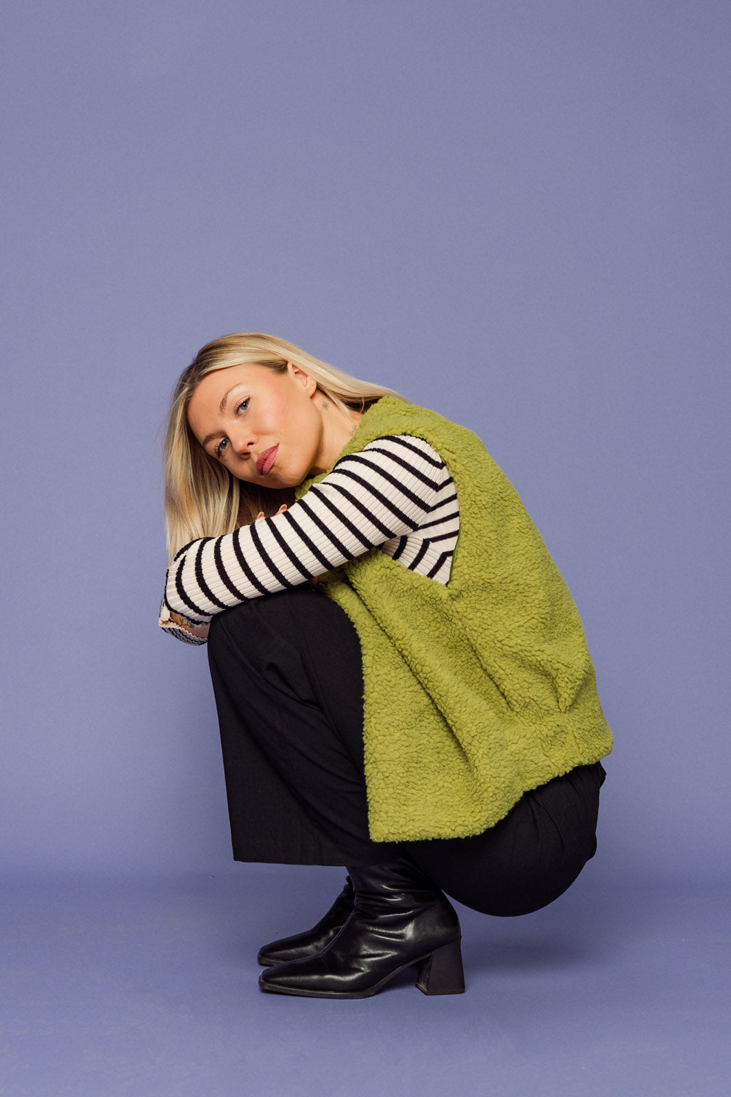 appel groen outfit teddy gilet