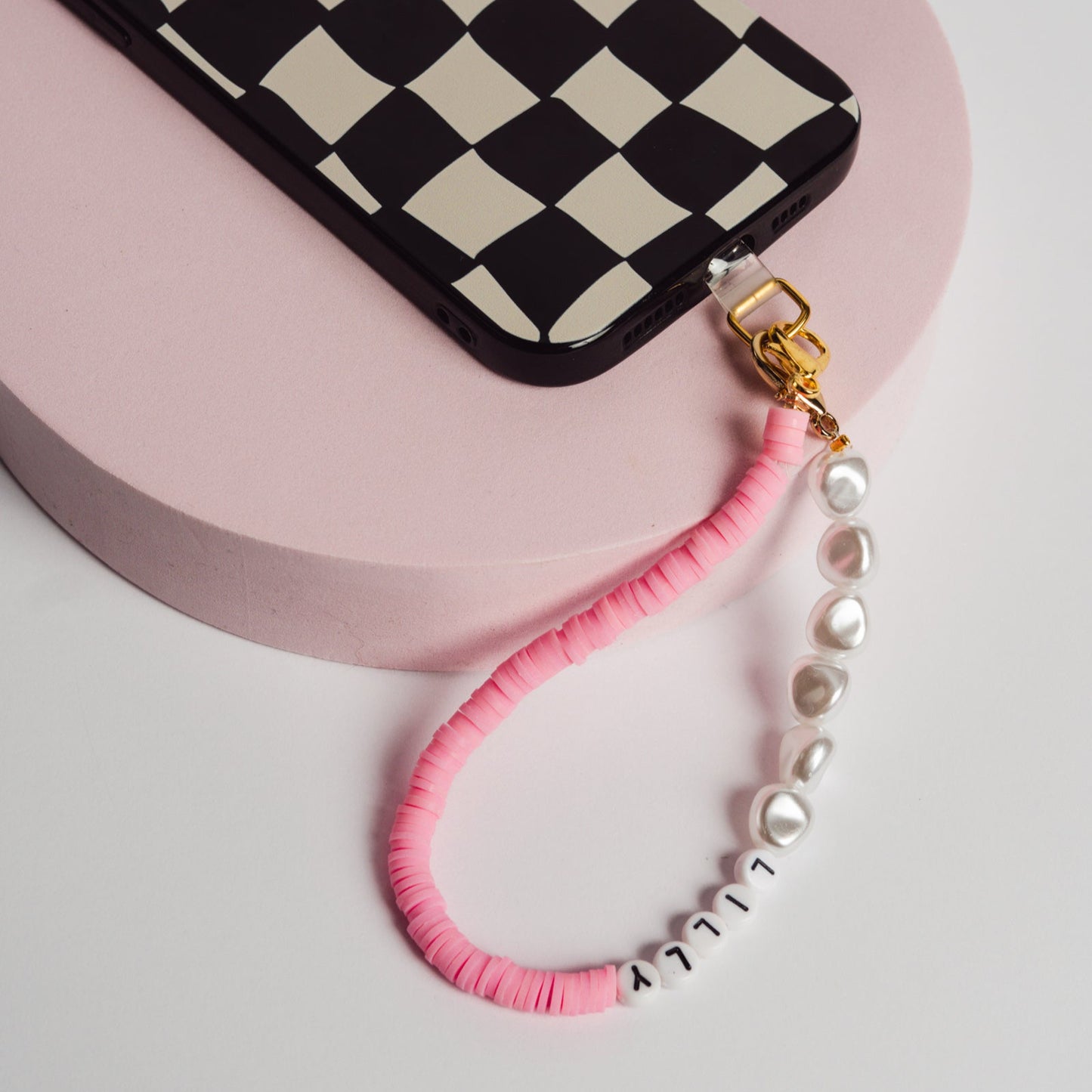 parel telefoon ketting met naam