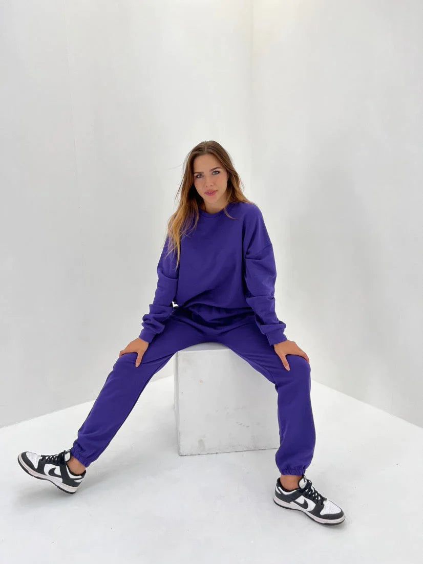 Joggingbroek | beige en paars