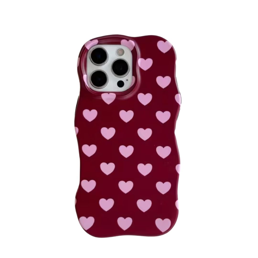 bruin iPhone hoesje met roze hartjes