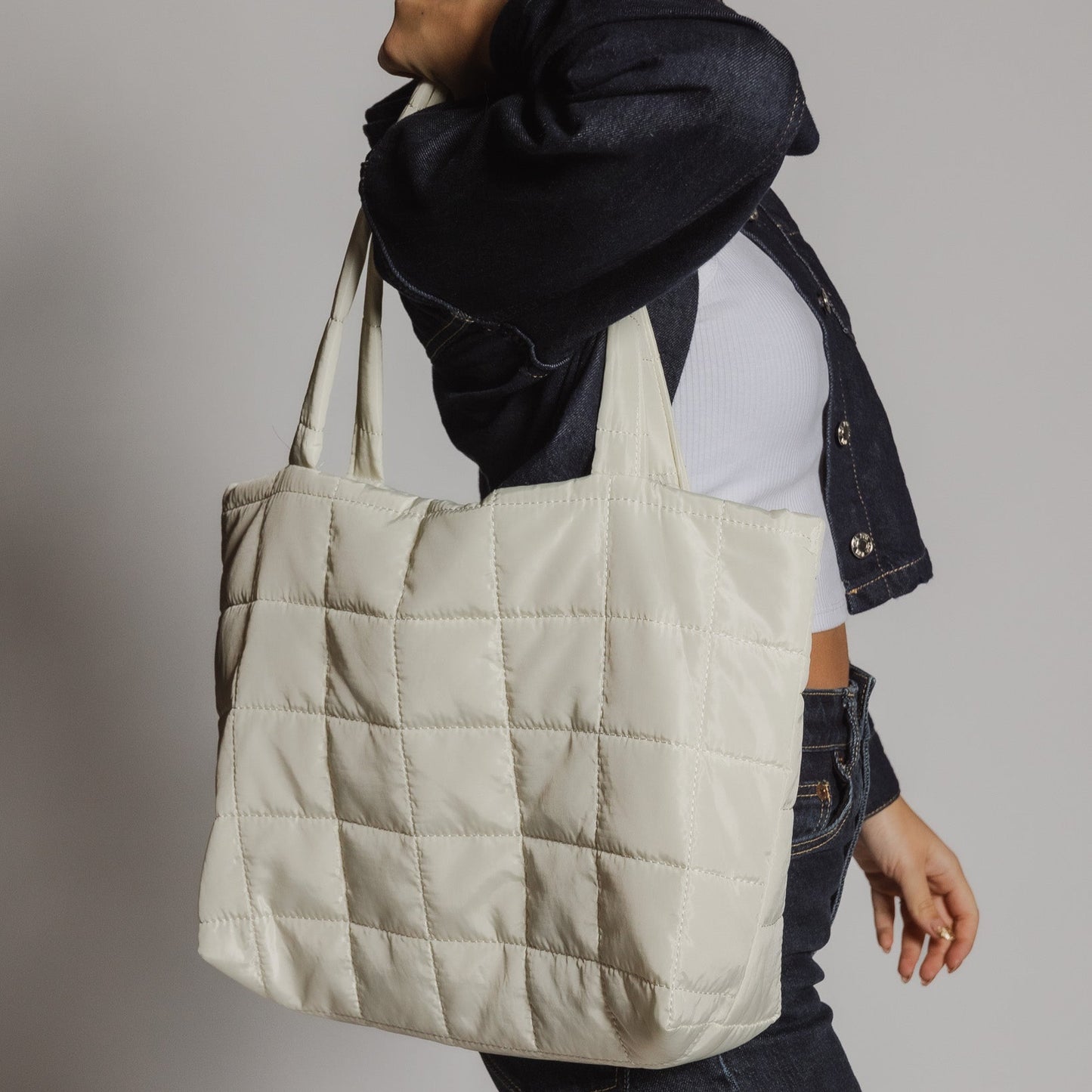 puffer shopper beige