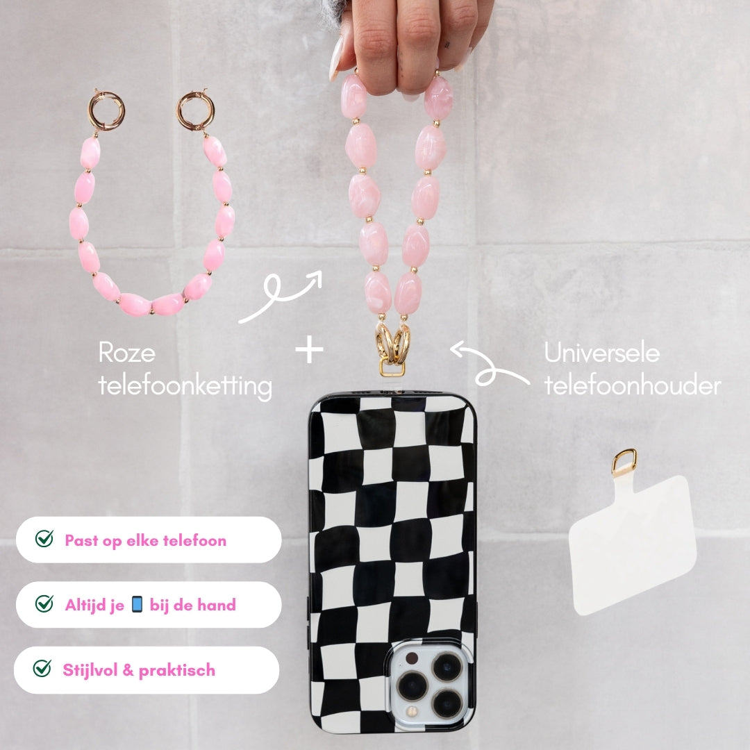 Roze telefoonketting + telefoonhouder | Pink Rocks set